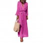 Plus Size Women Bohemian Flower Print Deep V Long Sleeve Bandage Maxi Dress