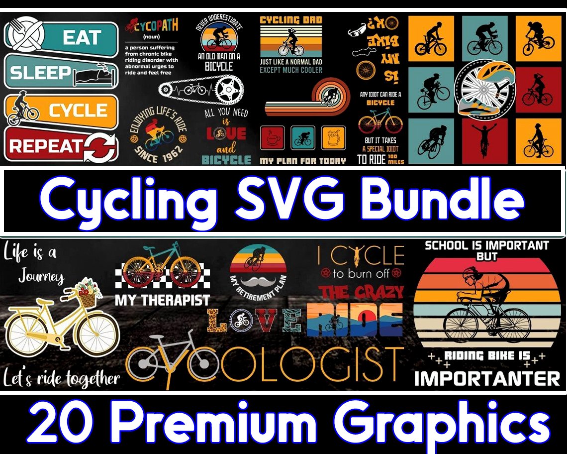 Cycling PNG & SVG Bundle,  20 Premium Graphics