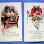 2 ~ 1930s Pretty Woman Valentine Post Cards NM