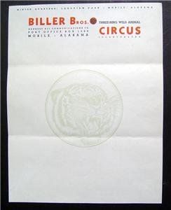 RARE BILLER BROS CIRCUS TIGER LETTERHEAD & ENVELOPE EX