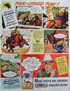COWBOY RODEO  K ROBERTS CARTOON CAMEL CIGARETTE 1948 AD