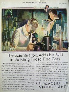OLDSMOBILE SIX VIKING EIGHT SCIENCE CARS 1930S AD