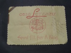 1940s Restaurant Casa Lorenzo Paper Placemat Rochester