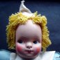 Vintage Childs Blue Vinyl Doll with Blond Yarn Hair 13" Tall
