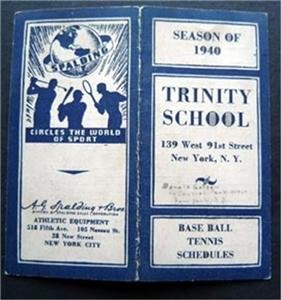 1940 Baseball Tennis Spalding Schedules Trinity School NY City VG