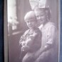 Antique Photo & Holder Children Boy & Girl Sitting w/ Stuffed Rabbit Possible EX
