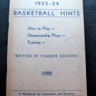 1933-1934 Basketball Hints Booklet by Famous Coaches Draper Maynard NH