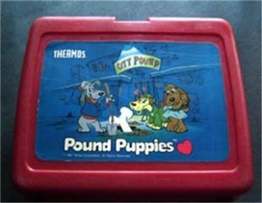1987 Pound Puppies Red Plastic Lunch Box No Thermos