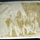 Early vintage photo group of young men gone Camping Tent Oil Lamp Forest