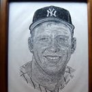 Mickey Mantle B & W Print by Artist Frank Nareau c 1994 Wood Frame 8" by 10"