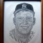 Mickey Mantle B & W Print by Artist Frank Nareau c 1994 Wood Frame 8" by 10"