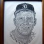 Mickey Mantle B & W Print by Artist Frank Nareau c 1994 Wood Frame 8" by 10"