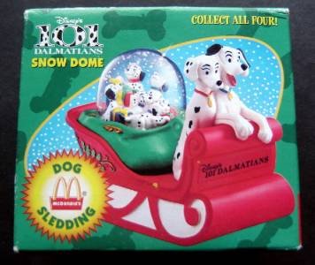 Disney Snow Dome Globe 101 Dalmatians McDonalds 1996  - Dog Sledding  MIB
