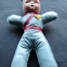 Vintage Childs Blue Vinyl Doll with Red Yarn Hair 13" Tall