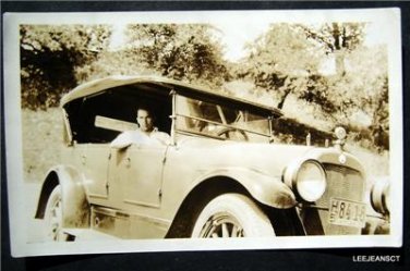 Early vtg photo young man sitting in an early Automobile Car Auto NY Lic Plate