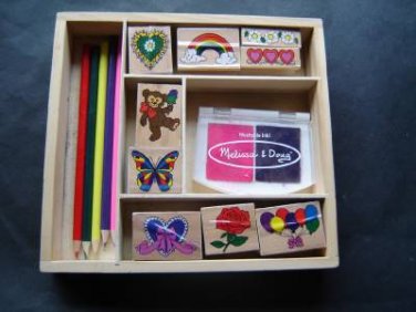 Melissa & Doug Friendship Stamp Set 9 Wooden Stamps 2 Pads 5 Colored Pencils