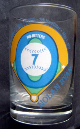 Nolan Ryan Glass 7 No Hitters with Facsimilie Autograph 4 1/2" Tall
