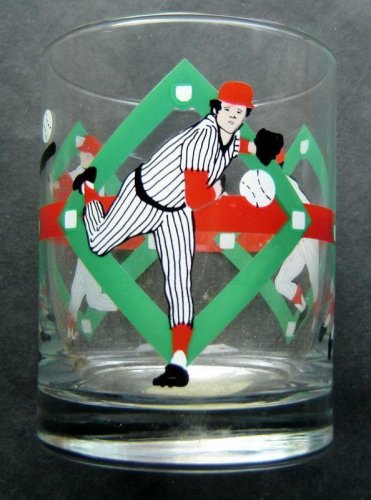Baseball Scenes Pitching Hitting and Catching Glass 4" Tall 3" Diameter