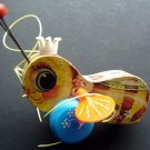 Vintage Fisher Price Queen Buzzy Bee #444 Pull Toy Wood Body & Antenae