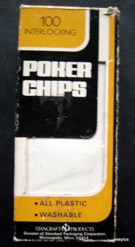 Vintage  Plastic Poker Chips 100 Interlocking in Original Box Red White and Blue