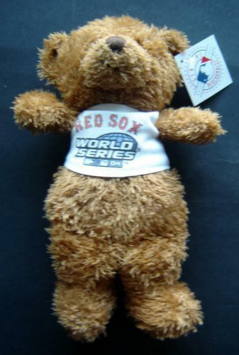 Plush Brown Fuzzy Bear Baseball in 2004 World Series Red Sox Shirt