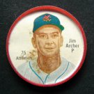 1962 Salada Junket Baseball Plastic COIN Jim ARCHER Kansas City ATHLETICS P # 75