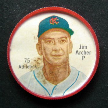 1962 Salada Junket Baseball Plastic COIN Jim ARCHER Kansas City ATHLETICS P # 75