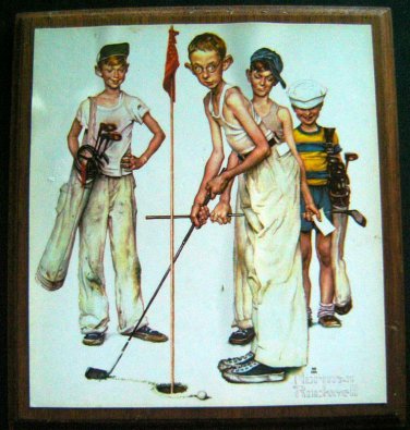 Norman ROCKWELL Missed Four Sporting Boys GOLF Wood Plaque SIGN 9 1/4" x 10"