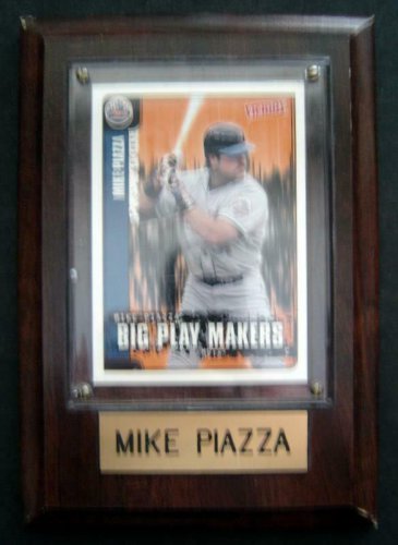Mike PIAZZA NY Mets Wood Holder PLAQUE 4 1/2" by 6 1/12" Big Play Makers Card