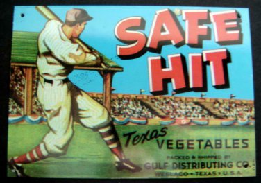 SAFE HIT Texas Vegetables Advertising Baseball Repro Metal SIGN 6" x 8 1/2"