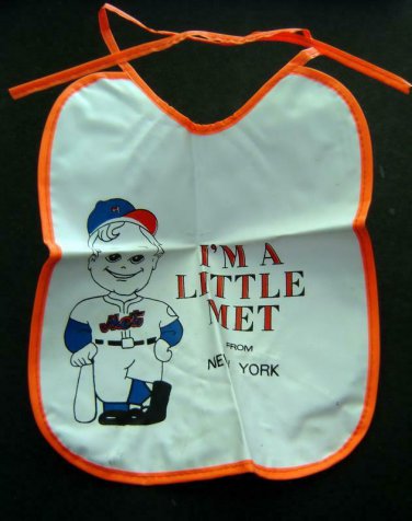 I'm A Little MET From New York Plastic BIB Orange Trim  & Ties NEW Baseball