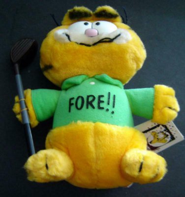GARFIELD the Cat PLUSH Green FORE Shirt & GOLF Club 10th Birthday 1988 Dakin Tag