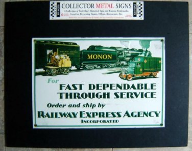 RAILWAY EXPRESS AGENCY Train Advertising Repro Collector Metal SIGN MOC 9 x 14