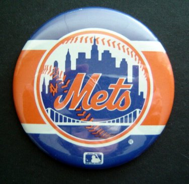 New York Mets Baseball Skyline Pin Orange and Blue Bands 3 1/2" Diameter