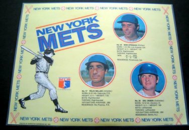1976 New York METS Baseball Plastic Yellow PLACEMAT Apodaca Millan & Unser