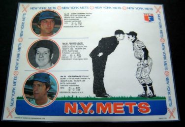 1976 New York METS Baseball Plastic White PLACEMAT Koosman Lolich & Matlack
