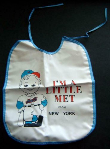 I'm A Little MET From New York Plastic BIB Blue Trim  & Ties Baseball