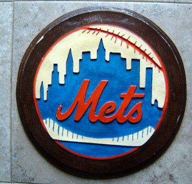 NY METS Skyline Logo 10 1/2" Round PLAQUE Plaster
