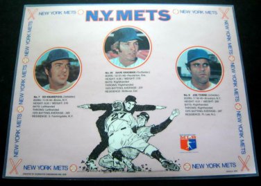 1976 New York METS Baseball Plastic Pink PLACEMAT Kranepool Kingman & Torre