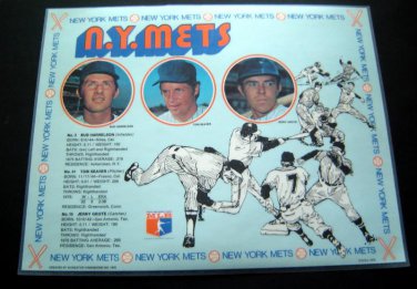 1976 New York METS Baseball Plastic Blue PLACEMAT Seaver Grote & Harrelson