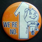 Vintage 1969 New York Mets Baseball Orange PIN We're No. 1 Mr. Met Mascot 3 3/8"