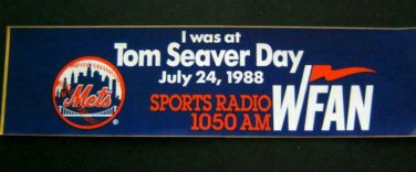 New York Mets Tom Seaver Day Bumper Sticker July 24th, 1988