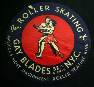 1950s GAY BLADES ROLLER SKATING Rink Bway New York City DECAL Sticker