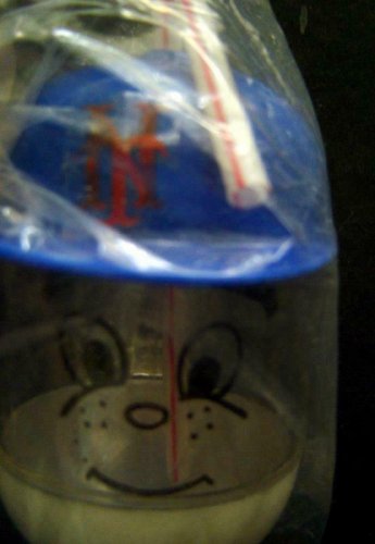 NY METS Plastic Cup with Flexible Straw Blue Helmet Smiley Face Shoes 5" Tall
