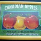 Original Canadian APPLES Advertising Crate Paper LABEL in Yellow Wood Frame