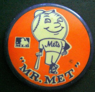 Vintage 1969 New York Mets Baseball Orange PIN  Mr. Met Mascot 3 3/8"