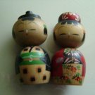 Vintage WOOD Salt Pepper SHAKERS Japan Boy and Girl Rotating Heads 4" x 1 1/2"