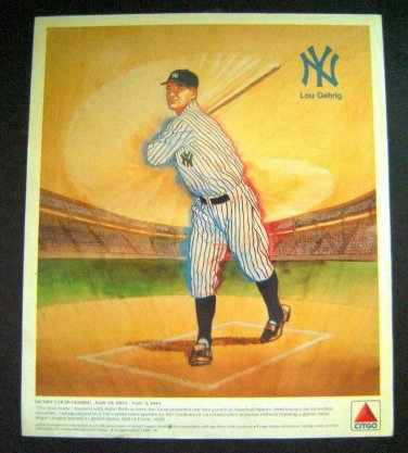 1989 CITGO Baseball Advertising POSTER Lou GEHRIG NY YANKEES 10" x 12"