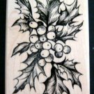 1999 K STAMPS  K-1826 Christmas HOLLY Plant  2 1/2" x 5" Rubber Stamp Unused
