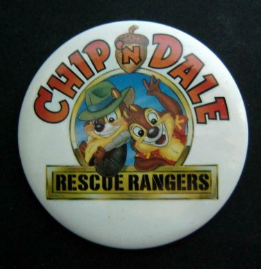 Walt Disney's Chipmunks CHIP and DALE Rescue Rangers PIN Button 3 1/2" Diameter